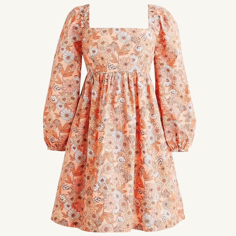 J. Crew Squareneck Cotton Poplin Dress Zinnia Floral - Size Small